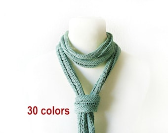 Cotton skinny scarf Knit thin long scarf Lightweight scarf Soft thin knitted scarf