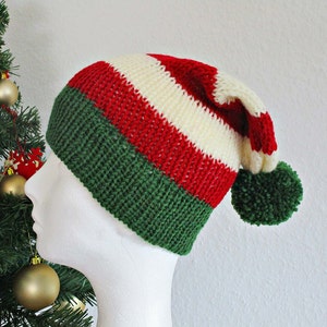 Elf christmas hat Knit Red green elf hat Red green Santa hat Xmas photo props Adult Christmas hat striped santa hat Holiday hat