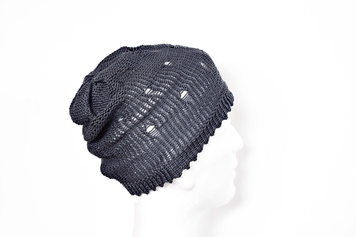 Mens Distressed Hat Womens Ripped Hat Knit Cotton Beanie Etsy