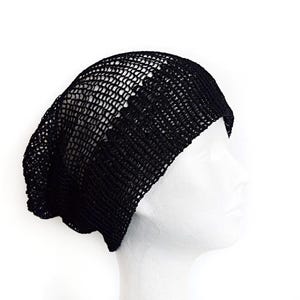 Long black beanie for woman Linen slouch beanie oversized beanie hat thin beanie womens summer beanie black big baggy beanie
