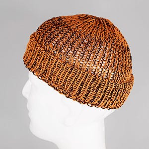 Mens summer Fisherman Docker beanie in orange and black, 100% cotton, lightweight and breathable knit, perfect for casual city style, beach walks, and warm weather