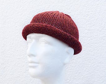 Red Roll up Knit Beanie Fisherman Hat - Etsy