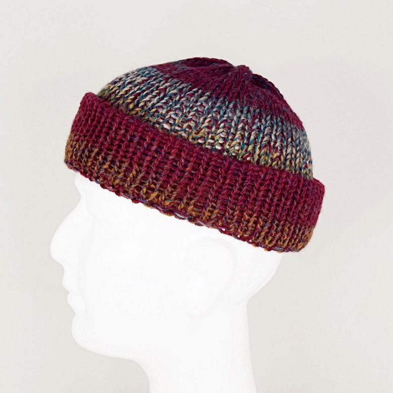 Mens wool beanie hat Beanie fisherman Mens winter hats for big head Docker skull hat Short beanie immagine 1