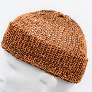 Orange brown Fisherman Beanie in cotton and linen, breathable, soft, perfect for summer wear