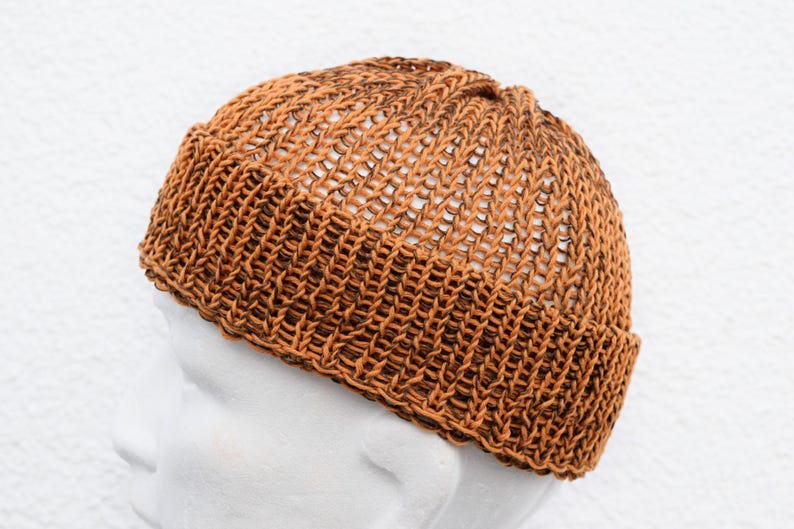 Orange brown Fisherman Beanie in cotton and linen, breathable, soft, perfect for summer wear
