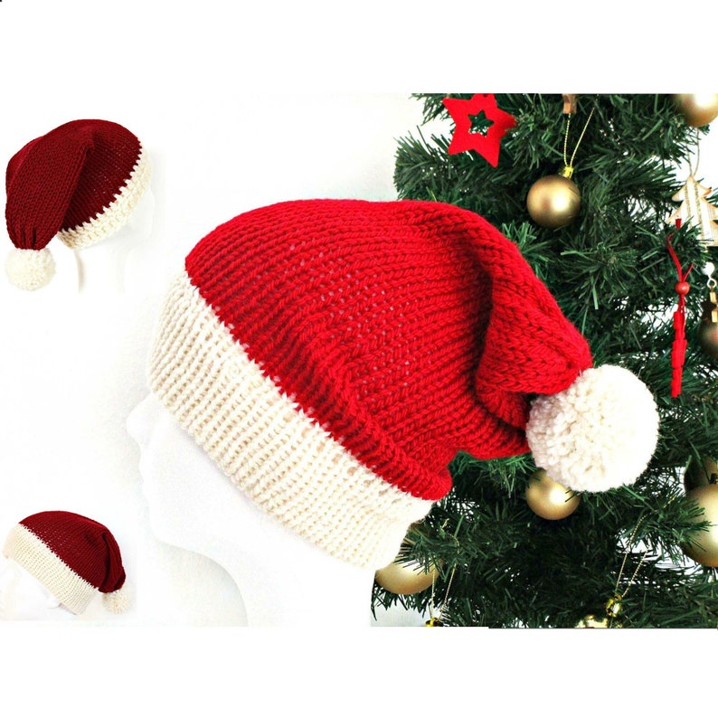 Santa Hat, Knit Christmas Hat, Santa Claus Hat, Big head Santa Hat image 1
