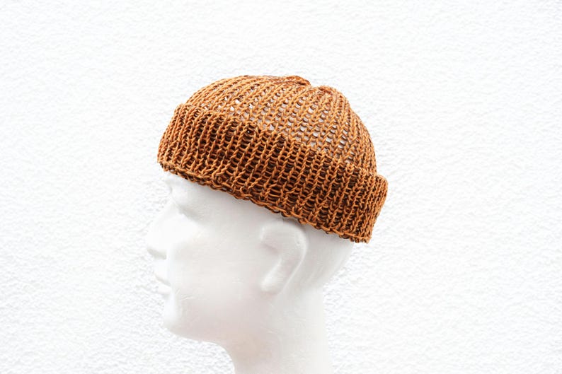 Orange brown Fisherman Beanie in cotton and linen, breathable, soft, perfect for summer wear