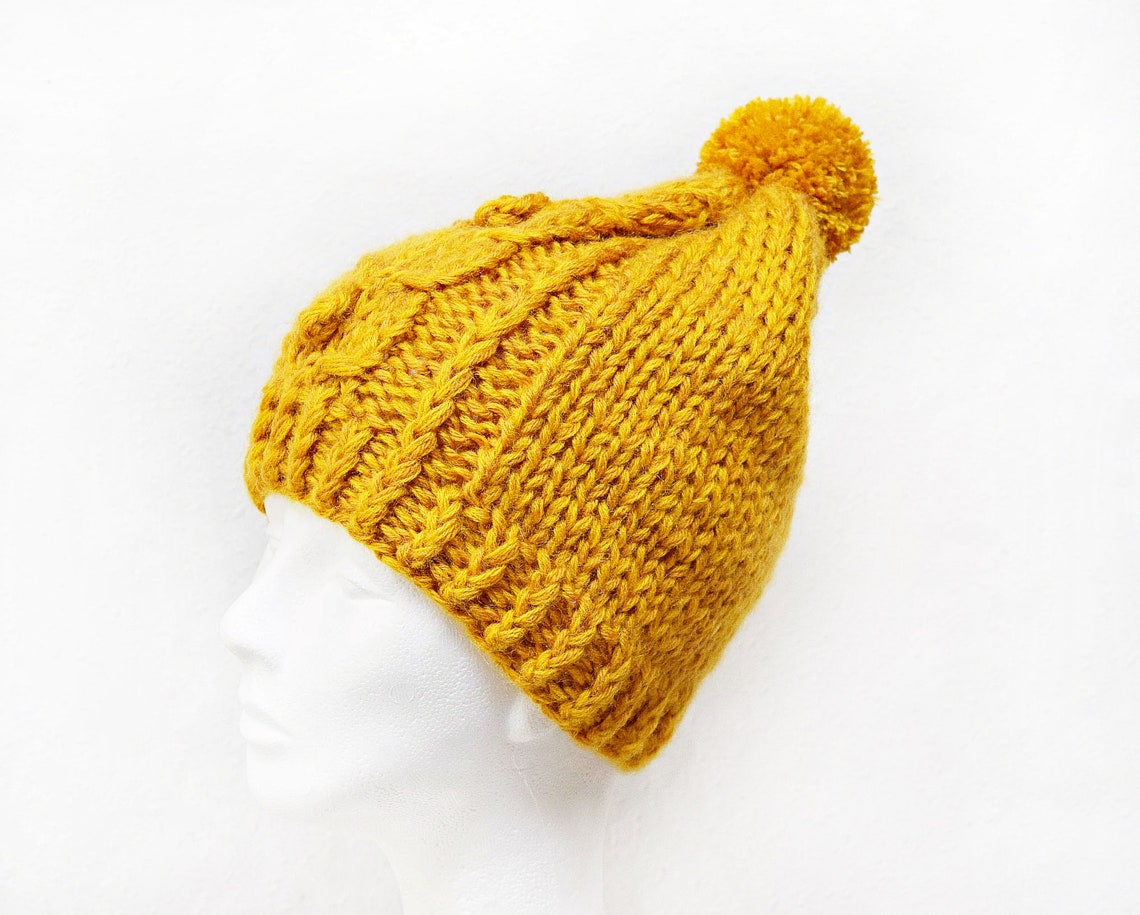 Yellow chunky knit hat Mustard yellow womens knit hat with Etsy