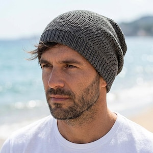 Light summer knit beanie for men, breathable cotton lightweight beanie