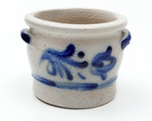 Salt Glaze Pottery Jar w Blue Tulip Detailing and Handles - 300 Marking - For Food or Spare Change or Tiny Treasures - Westerwald Perhaps