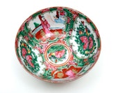 19th Century Antique Chinese Export Porcelain - Intricate Rose Mandarin Design Hand Painted w Panels of People in Scenes - Stamped China