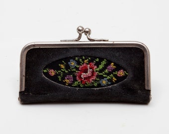 Miniature Manicure Set in Needlepointed Case - Metal Surround - Three Mini Manicure Tools incl nail File & 2 others - fr Chattanooga - 1950s