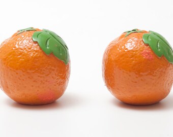 Bright Orange Salt & Pepper Shakers - Top Condition - Leaves on Top w Ridges Resembling Leaf "Veins" - Part of Extensive Collection