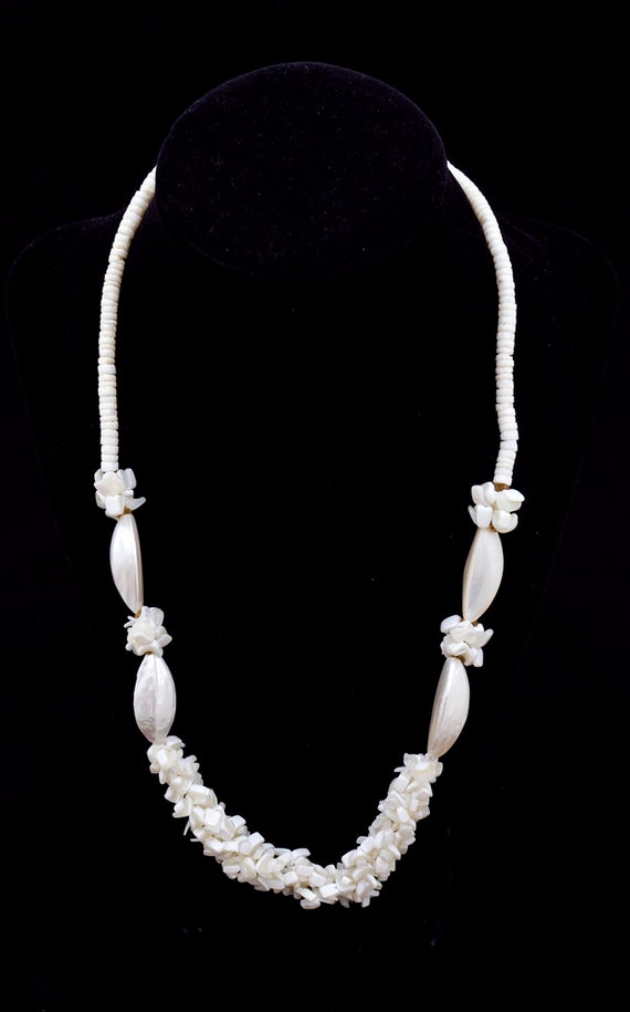 Pearly White Island Necklace - Puka Shells Blended