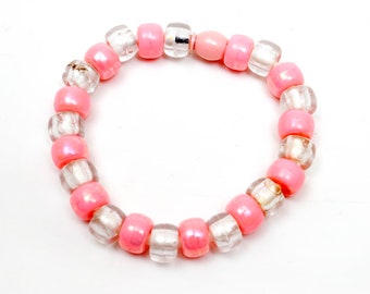 Cotton Candy Pink and Clear Acrylic Beaded Girls' Bracelet - Late 1980s - Northern California Vintage Find