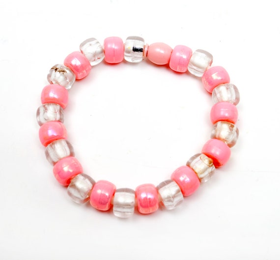 Cotton Candy Pink and Clear Acrylic Beaded Girls'… - image 1