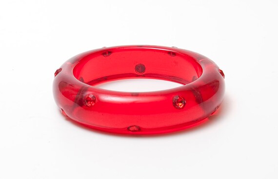 Vintage Ruby Red Lucite Bangle/ Bracelet - Circul… - image 1