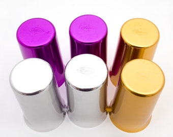 Shiny Aluminum 1960s Cups - Anondized Mid-Century Wonders - Purple, Gold & Silver Metal - Made by Anohue as Part of Their "Starburst" Line