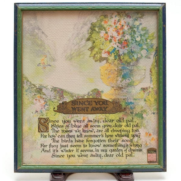 Buzza Motto "Since You Went Away" by Gus Kahn - from Seller's 40+ Year Collection -- 1020s Framed Piece