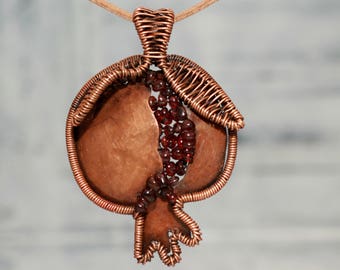 Armenian Pomegranate Necklace: Burgundy Wirewrap Pendant with Garnet Seed, Symbolic Jewelry Inspired by Armenian Culture and Tradition