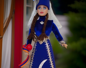 Royal Blue Taraz Design - Armenian National Doll: Symbolizing Aristocracy and Tradition |  Armenian Nobility | Unique Armenian Gift | Barbie