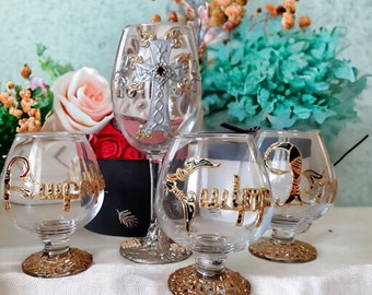 Personalized Hand-Painted Custom Name Alcohol Wine Glasses - Custom Painted, Unique Glassware, Custom Gift, Gift Wrapped, Armenian Gift