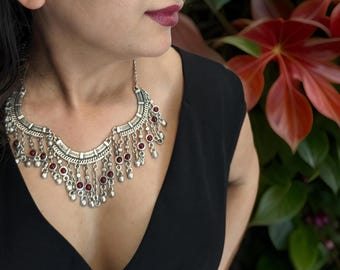 Red Armenian-Inspired Ethnic Bib Necklace - Statement Jewelry Gift