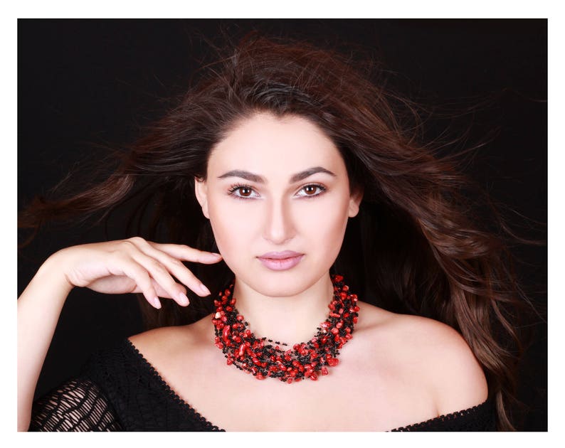 Statement Necklace Handmade Necklace Black and Red Beaded Necklace Art Nouveau Jewelry Beaded Jewelry Gift For Her