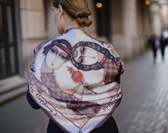 Romantic Scarf Lovers - Armenian Couple - Love is from God Written in Armenian - Bridal Shawl - Valentines Gift - High-End Quality Print