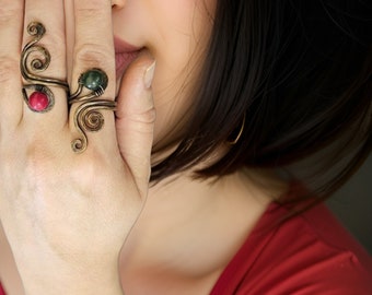 Agate Wire-Wrapped Cocktail Ring - Spiral Ring, Statement Ring, Bohemian Jewelry - Handcrafted Statement Piece