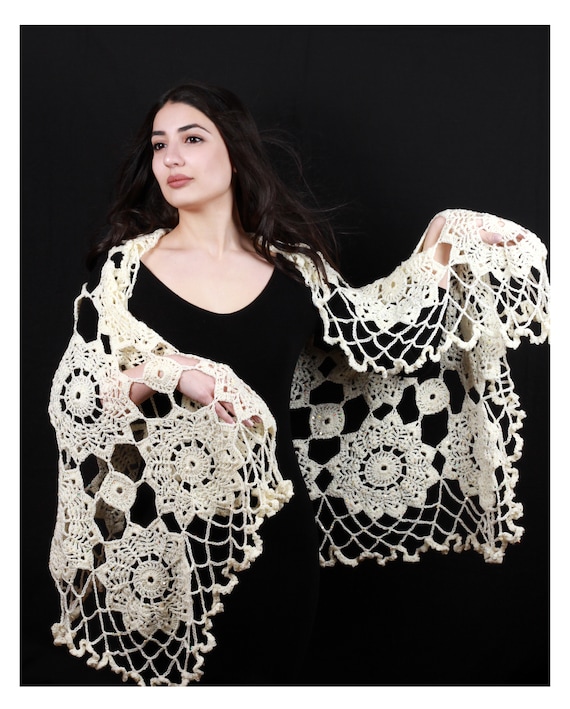 Crochet Shawl White Geometric Pattern Shawl Armenian | Etsy