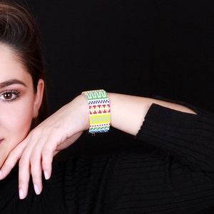 Colorful Beaded Cuff Bracelet - Statement Jewelry for Her - Handmade Gift - Colorful Boho Bracelet