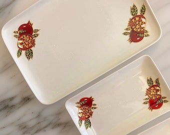 Hand-Painted Pomegranate Seeds Ornamental Serving Plates - Set of 3  Armenian Gift for Newlyweds  Beautifully Crafted Serveware