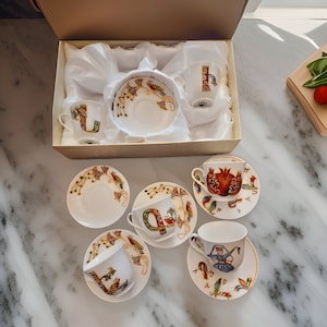 Conjunto de 6 xícaras de café expresso e pires desenhados à mão - presente de família armênia - presente de casamento - motivos tradicionais da herança armênia