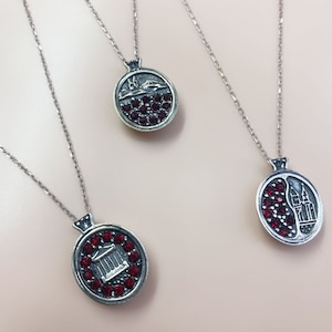 Armenian Pendant Sterling Silver and Red Garnet, Armenian Church, Armenian Monastery, Mountain Ararat,