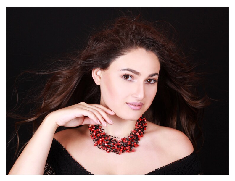 Statement Necklace Handmade Necklace Black and Red Beaded Necklace Art Nouveau Jewelry Beaded Jewelry Gift For Her