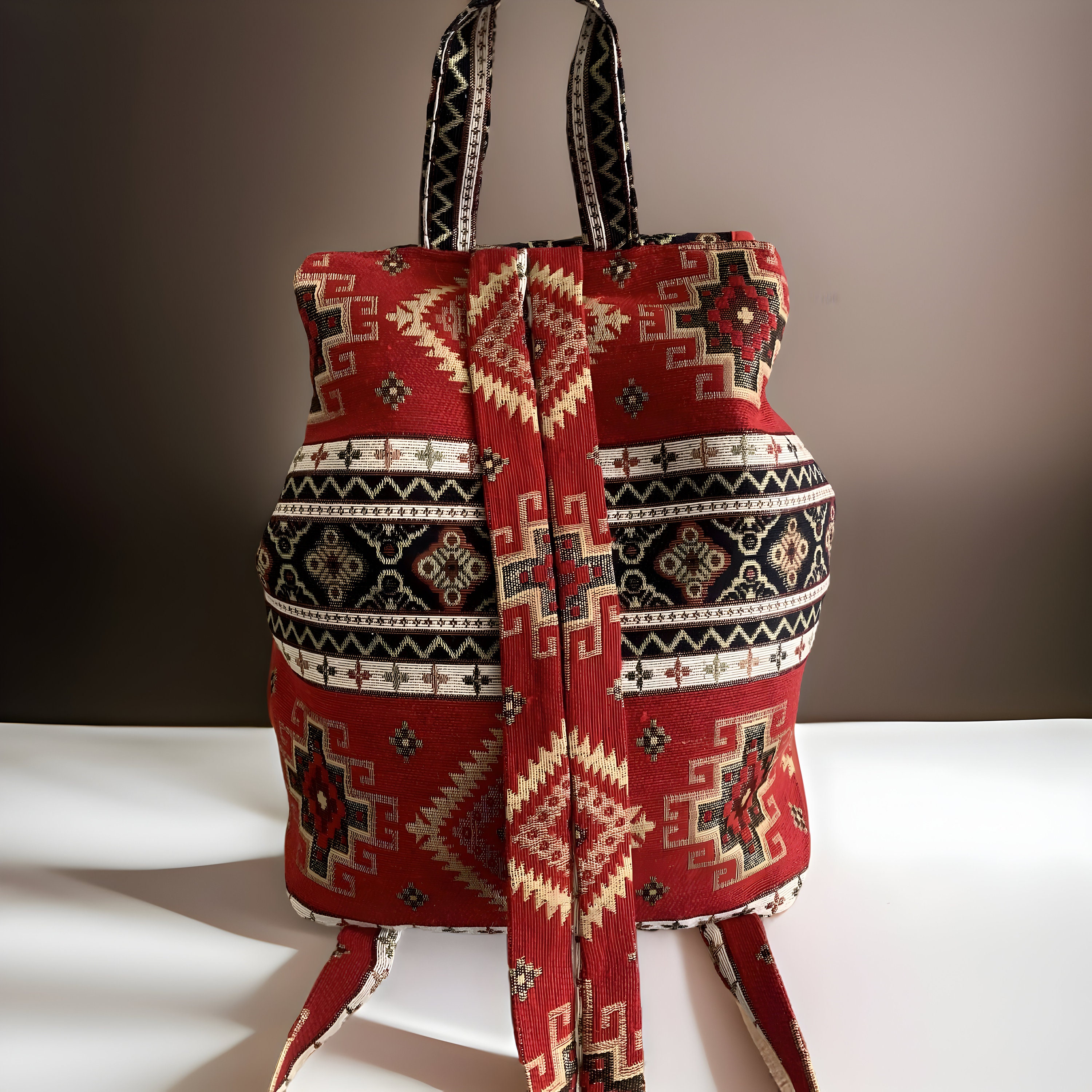 Handmade Backpack Bag, Armenian Backpack, Western Rug Middle East Turkish Style. Sandy Handmade Turkish Kilim Casual Backpack | Handmoda main image 4