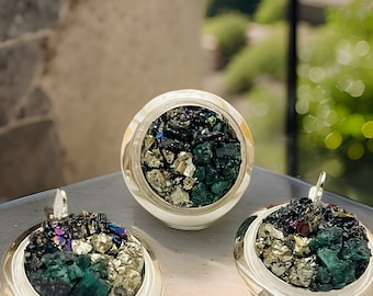 Abstract Design Malachite Green Sterling Silver Ring and Earrings Set