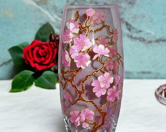 Handbemalte Kirschblüten und Sakura-Blumenvase – personalisiert mit Namen oder Initialen – Muttertagsgeschenk, Brautgeschenk – Wohndekoration