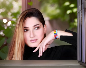 Kleurrijke kralen manchetarmband - veelkleurige sieraden - statement cadeau voor haar