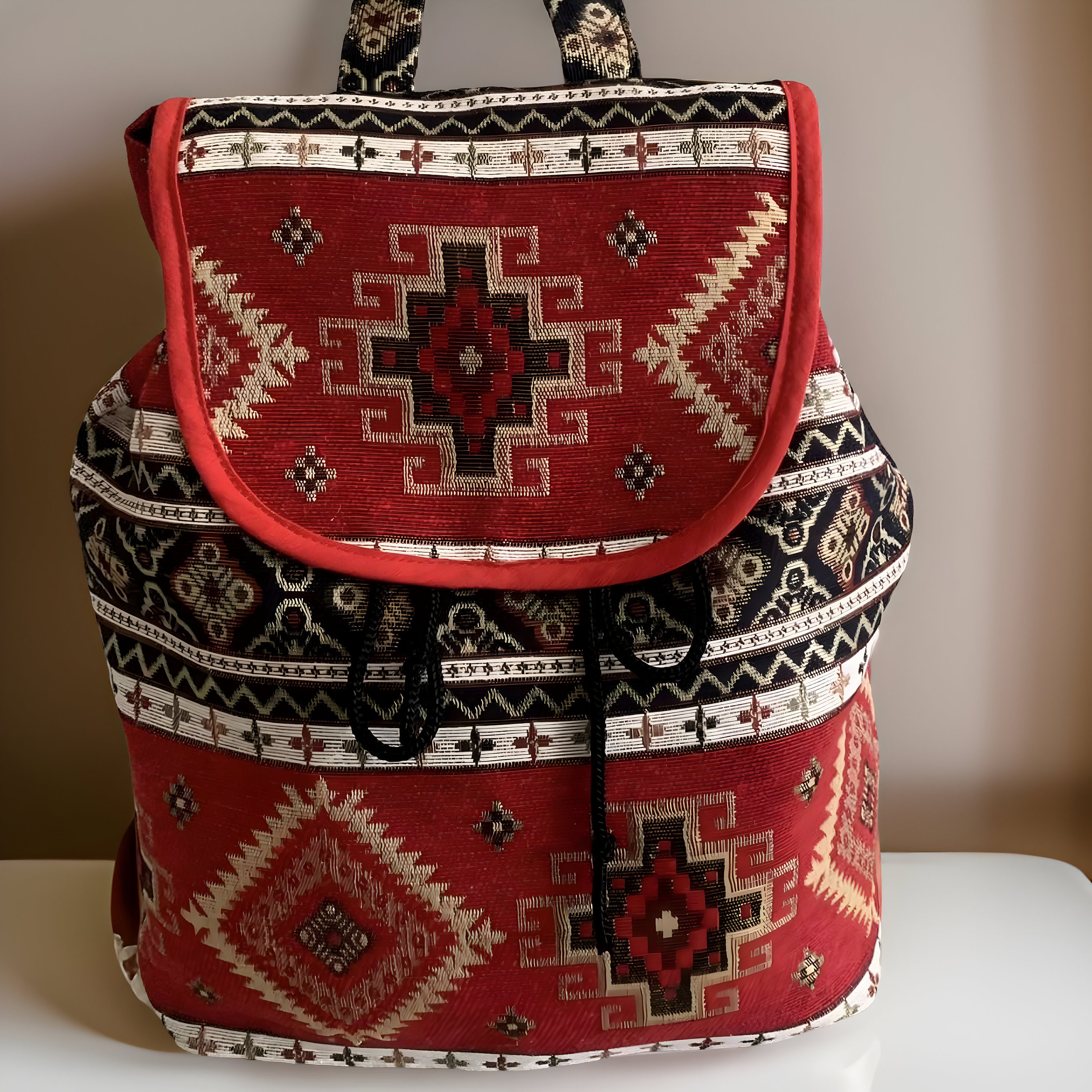 Handmade Backpack Bag, Armenian Backpack, Western Rug Middle East Turkish Style. Jajim handmade backpack | persian backpack | persiscollection main image 4