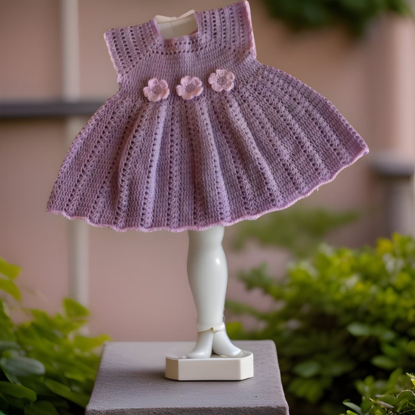 Ensemble robe au crochet pour bébé - Ornements floraux avec serre-tête coordonné