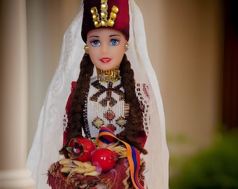 Newly Wedded Bride Hospitable Barbie: Armenian Barbie Doll in Red Taraz Traditional Ethnic Decor - Cultural Collectible - Table Centerpiece