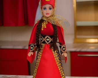 Red and Golden Traditional Taraz Dress - Taraz Doll with Veil & Lace - Matriarch Cultural Figurine - Armenian Barbie - Armenian Gift