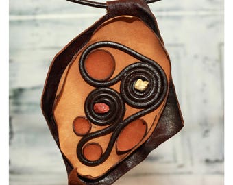 Leather Bib Necklace - Statement Necklace - Leather Necklace - Art Deco Necklace - Fashion Necklace - Leather Jewelry - Gift For Her