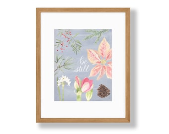 Winter Floral Watercolor Art Print, 8x10