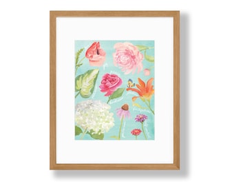 Summer Floral Watercolor Art Print, 8x10