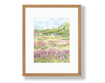 Summer Watercolor Landscape Art Print, August Fields, 8 x 10