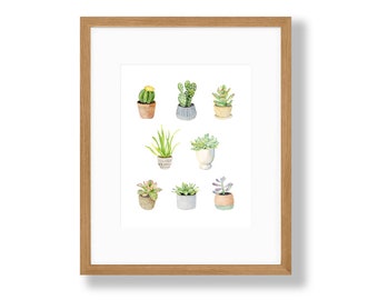 Succulent Watercolor Art Print, Succulent Love, 8 x10