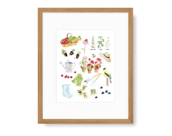 Garden Watercolor Art Print, In The Garden, 8 x 10